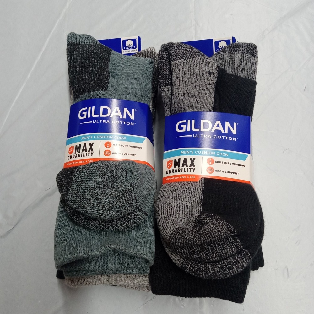 Gildan Ultra Cotton Crew Socks Men's Size 6-12 Assorted Colors‎ 6 Pairs
